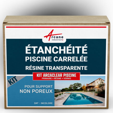 Arcane Industries – Résine d'étanchéité transparente pour piscine carrelée 5 m² – Support non poreux – Résistance aux UV et au gel – Application multicouches