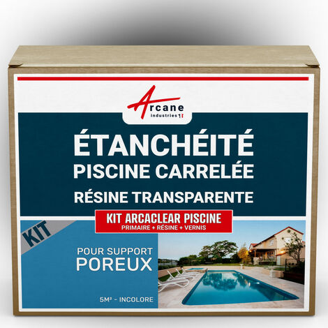 Arcane Industries – Résine d'étanchéité transparente pour piscine carrelée – 5 m² – Support poreux – Résistant aux UV et au gel – Application facile (1/6)