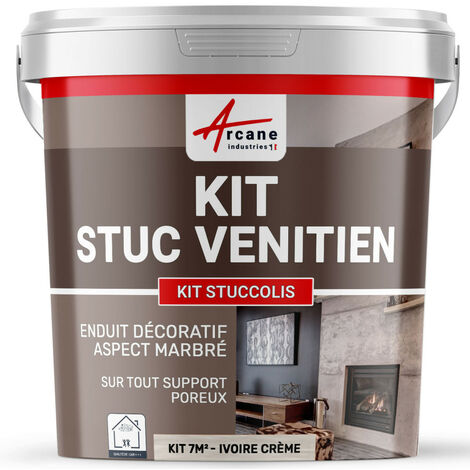 Arcane Industries – Enduit minéral décoratif stuc venetien 7 m² – Application intérieure sur plaques de plâtre et béton – Facilité d'emploi – Cire de protection incluse (1/7)