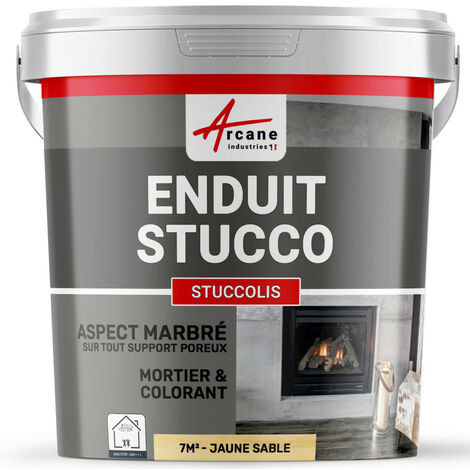 Arcane Industries – Mortier décoratif teinté Stuccolis 2,5 kg + colorant 250 ml – Couvre jusqu'à 7 m² – Pour plaques de plâtre et béton cellulaire (1/2)