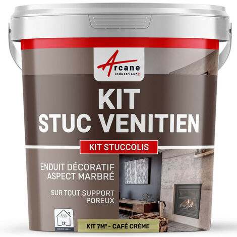 Kit stuc, venitien enduit, stucco, spatulable, décoratif, kit, stuccolis - kit jusqu'à 7 m² Café Crème - ARCANE INDUSTRIES