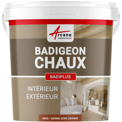 Badigeon à la chaux, décoration, intérieure et extérieur, maison : Badiplus - 20 kg (jusqu'à 100 m²) Sienne - Ocre Orangé - ARCANE INDUSTRIES
