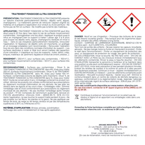 ANTI-MOUSSE ULTRA CONCENTRÉ : Fongicide anti dépôt vert toiture, mur, façade, terrasse, élimine algues et lichens - 5 L (5 x 1L)  - ARCANE INDUSTRIES