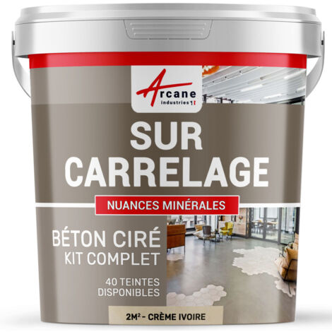 Arcane Industries – Kit béton ciré 2m² pour carrelage – Résistance optimale sur sols et murs – Application facile et rapide – Couleur crème ivoire