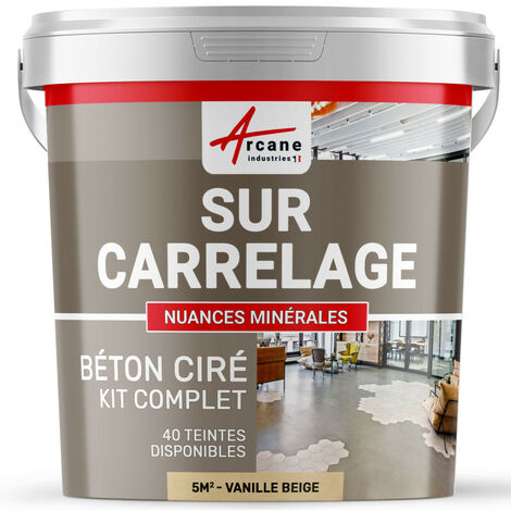 Béton ciré sur carrelage, cuisine, salle de bain, mural, sol, plan de travail, décoratif, revêtement, douche, kit - 5 m² (en 2 couches) Vanille Beige - ARCANE INDUSTRIES