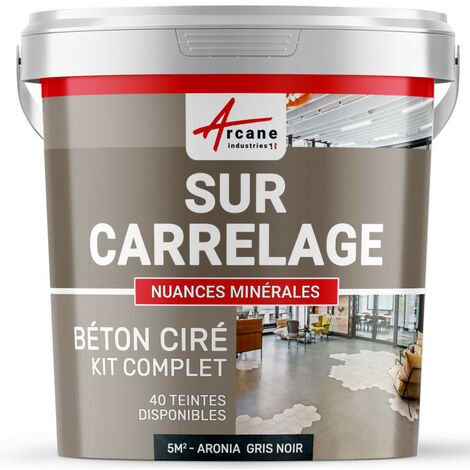Béton ciré sur carrelage, cuisine, salle de bain, mural, sol, plan de travail, décoratif, revêtement, douche, kit - 5 m² (en 2 couches) Aronia Gris Noir - ARCANE INDUSTRIES