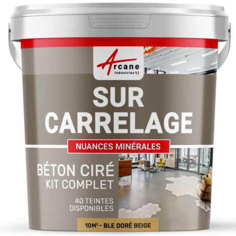 Béton ciré sur carrelage, cuisine, salle de bain, mural, sol, plan de travail, décoratif, revêtement, douche, kit - 10 m² (en 2 couches) Blé Doré Beige - ARCANE INDUSTRIES (1/5)