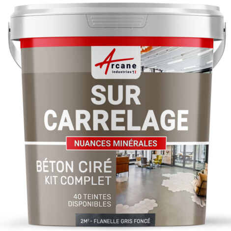 Arcane Industries – Kit béton ciré pour carrelage – 2 m² en 2 couches – Haute résistance et adhérence – Finition lisse et durable – Flanelle gris foncé