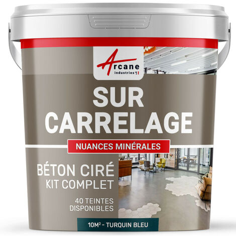 Béton ciré sur carrelage, cuisine, salle de bain, mural, sol, plan de travail, décoratif, revêtement, douche, kit - 10 m² (en 2 couches) Turquin Bleu - ARCANE INDUSTRIES