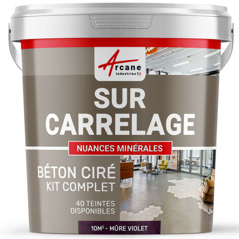 Béton ciré sur carrelage, cuisine, salle de bain, mural, sol, plan de travail, décoratif, revêtement, douche, kit - 10 m² (en 2 couches) Mure Violet - ARCANE INDUSTRIES