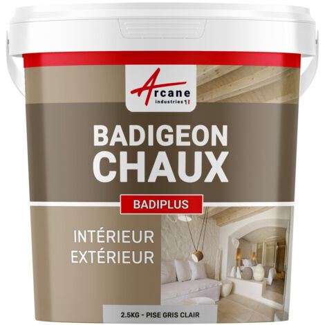 Arcane Industries – Badigeon à la chaux 2.5 kg – Finition mate pour murs intérieurs et façades – Couverture jusqu'à 12.5 m² – Texture fine Pise gris clair
