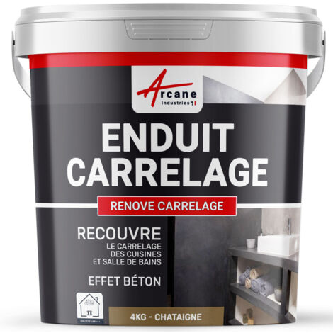 Arcane Industries – Enduit décoratif pour carrelage – Rénovation murs et sols – Très adhérent, application directe sans primaire – 4 kg (2,6 m²) couleur châtaigne