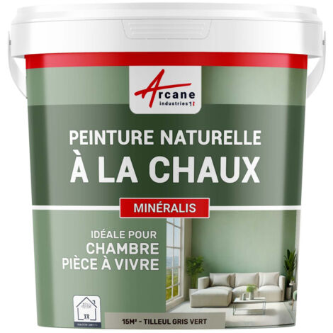 Peinture chaux naturelle : peinture sans émanation MINERALIS - 15 m² (2.5 kg en 1 couche) Tilleul Gris Vert - ARCANE INDUSTRIES