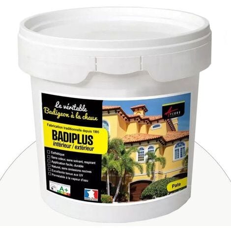 Badigeon à la chaux, décoration, intérieure et extérieur, maison : Badiplus - 5 kg (jusqu'à 25 m²) Mykonos Blanc Pur - ARCANE INDUSTRIES