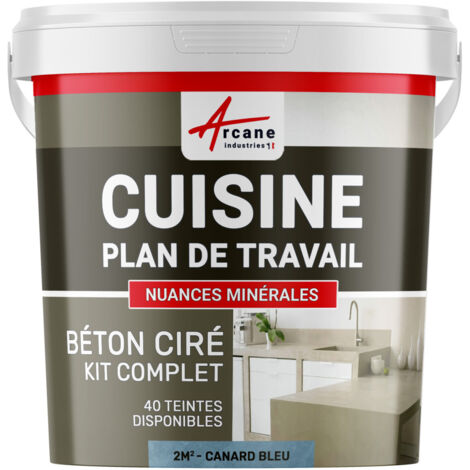 Béton ciré cuisine, plan de travail, crédence, évier sol et mur revêtement mural décoratif kit complet - 2 m² (en 2 couches) Canard Gris Bleuté - ARCANE INDUSTRIES (1/2)