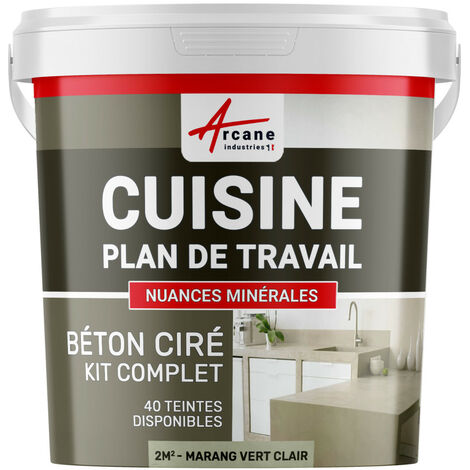 Béton ciré cuisine, plan de travail, crédence, évier sol et mur revêtement mural décoratif kit complet - 2 m² (en 2 couches) Marang Vert Clair - ARCANE INDUSTRIES