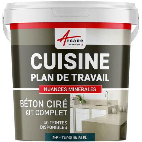 Béton ciré cuisine, plan de travail, crédence, évier sol et mur revêtement mural décoratif kit complet - 2 m² (en 2 couches) Turquin Bleu - ARCANE INDUSTRIES