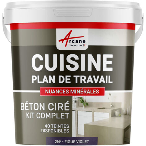 Béton ciré cuisine, plan de travail, crédence, évier sol et mur revêtement mural décoratif kit complet - 2 m² (en 2 couches) Figue - ARCANE INDUSTRIES