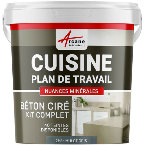 Béton ciré cuisine, plan de travail, crédence, évier sol et mur revêtement mural décoratif kit complet - 2 m² (en 2 couches) Mulot Gris - ARCANE INDUSTRIES