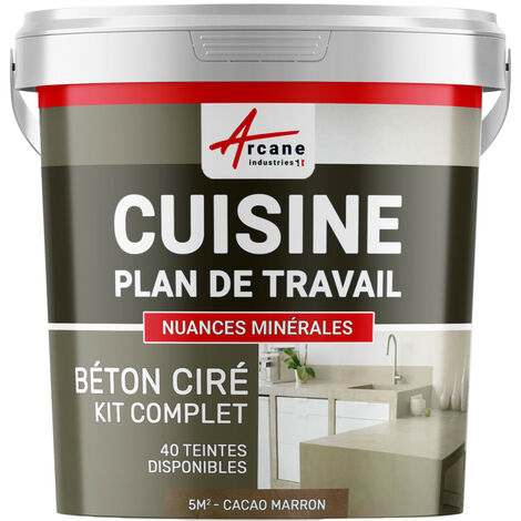 Béton ciré cuisine, plan de travail, crédence, évier sol et mur revêtement mural décoratif kit complet - 5 m² (en 2 couches) Cacao Marron - ARCANE INDUSTRIES