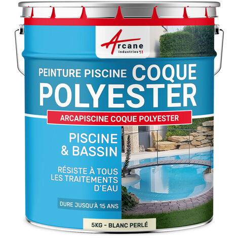 Arcane Industries – Peinture piscine coque polyester 5 kg – Polyuréthane aliphatique – Fini satinée – Blanc perlé – Résistante aux traitements d'eau