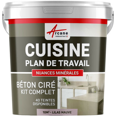 Béton ciré cuisine, plan de travail, crédence, évier sol et mur revêtement mural décoratif kit complet - 10 m² (en 2 couches) Lilas Mauve - ARCANE INDUSTRIES