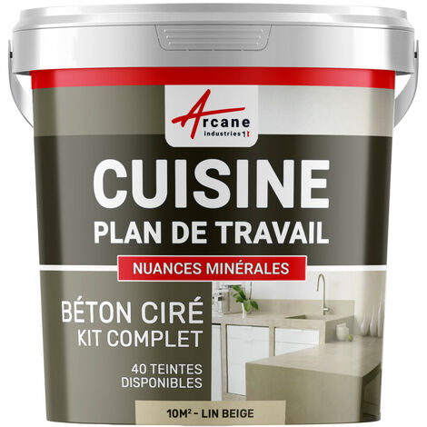 Béton ciré cuisine, plan de travail, crédence, évier sol et mur revêtement mural décoratif kit complet - 10 m² (en 2 couches) Lin Beige - ARCANE INDUSTRIES