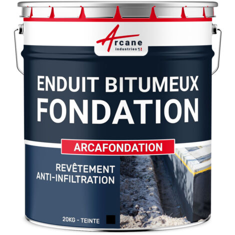 Enduit pour fondations, murs enterrés, bitumeux noir, hydrofuge, parpaing, béton, brique, bois : Arcafondation - 20 kg Noir - ARCANE INDUSTRIES