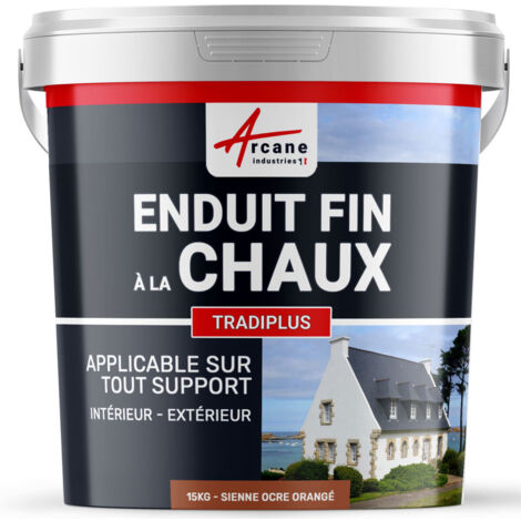 Arcane Industries – Enduit de façade à la chaux – Application intérieure/extérieure – Consistance fine – 15 kg pour 14 m² – Couleur Sienne – Ocre orangé