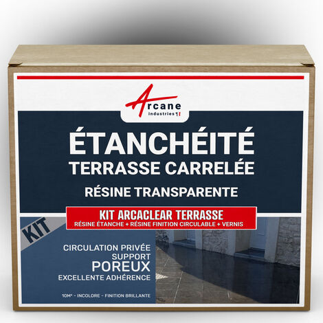 Étanchéité transparente, terrasse, carrelée, résine, produit translucide, carrelage, balcon - 10 m², circulation privée, support poreux Finition Brillante - ARCANE INDUSTRIES