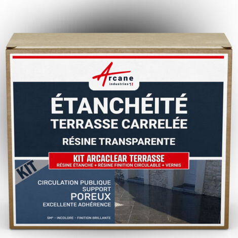 Étanchéité transparente, terrasse, carrelée, résine, produit translucide, carrelage, balcon - 5 m², circulation publique, support poreux Finition Brillante - ARCANE INDUSTRIES