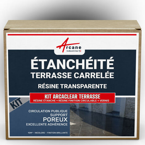 Étanchéité transparente, terrasse, carrelée, résine, produit translucide, carrelage, balcon - 10 m², circulation publique support poreux Finition Brillante - ARCANE INDUSTRIES
