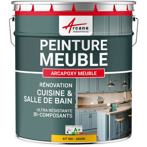Arcane Industries – Peinture meuble de cuisine et salle de bain – Résine époxy ultra-résistante – Jaune signalisation RAL 1023 – 1 kg pour jusqu'à 12 m²