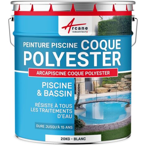 Peinture piscine, coque polyester, peinture hydrofuge, imperméabilisante, piscine et bassin - 20 kg (jusqu'à 65m² en 2 couches) Blanc - ARCANE INDUSTRIES