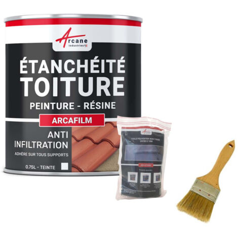 Réparation, étanchéité, tuile, gouttière, cheneau, trou, fissure, souche, cheminée, ardoise : Arcafilm pack - 0.75 L (jusqu'à 0.5 m²) Blanc - ARCANE INDUSTRIES
