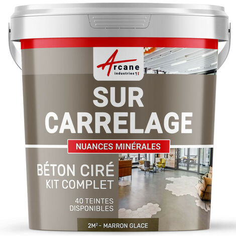 Béton ciré sur carrelage, cuisine, salle de bain, mural, sol, plan de travail, décoratif, revêtement, douche, kit - 2 m² (en 2 couches) Marron Glacé - ARCANE INDUSTRIES