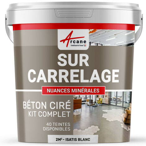 Béton ciré sur carrelage, cuisine, salle de bain, mural, sol, plan de travail, décoratif, revêtement, douche, kit - 2 m² (en 2 couches) Isatis Blanc - ARCANE INDUSTRIES