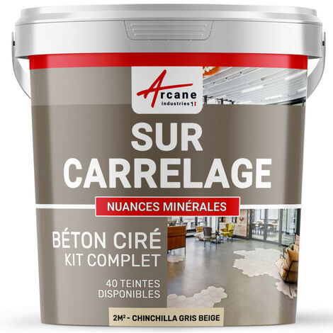 Arcane Industries – Kit complet béton ciré 2 m² – Chinchilla gris beige – Pour sols et murs carrelés – Adhérence optimale, application prolongée