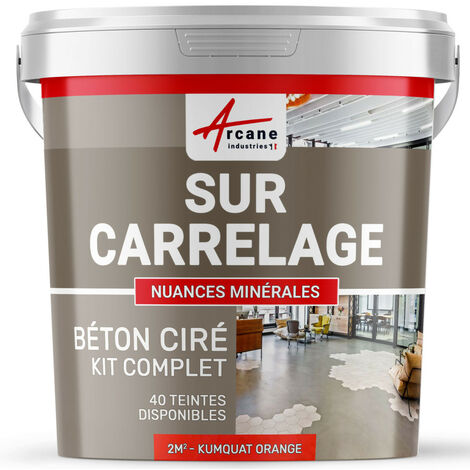 Béton ciré sur carrelage, cuisine, salle de bain, mural, sol, plan de travail, décoratif, revêtement, douche, kit - 2 m² (en 2 couches) Kumquat Orange - ARCANE INDUSTRIES