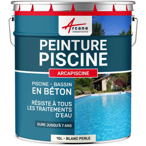 Arcane Industries – Peinture de piscine imperméable 10 L – Couleur blanc perlé RAL 1013 – Finition mat soyeux pour béton et ciment