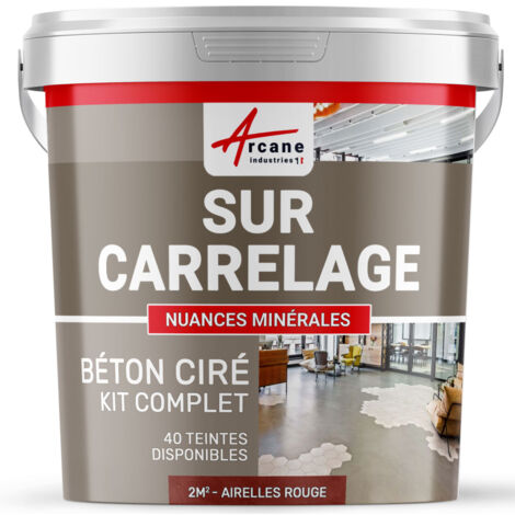 Béton ciré sur carrelage, cuisine, salle de bain, mural, sol, plan de travail, décoratif, revêtement, douche, kit - 2 m² (en 2 couches) Airelles Rouge - ARCANE INDUSTRIES