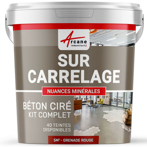 Béton ciré sur carrelage, cuisine, salle de bain, mural, sol, plan de travail, décoratif, revêtement, douche, kit - 5 m² (en 2 couches) Grenade Rouge - ARCANE INDUSTRIES