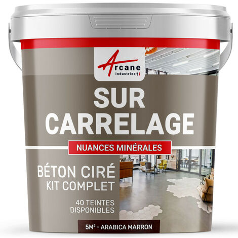 Béton ciré sur carrelage, cuisine, salle de bain, mural, sol, plan de travail, décoratif, revêtement, douche, kit - 5 m² (en 2 couches) Arabica Marron - ARCANE INDUSTRIES