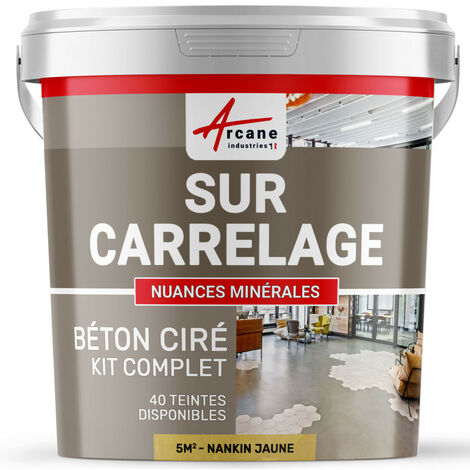 Béton ciré sur carrelage, cuisine, salle de bain, mural, sol, plan de travail, décoratif, revêtement, douche, kit - 5 m² (en 2 couches) Nankin Jaune - ARCANE INDUSTRIES