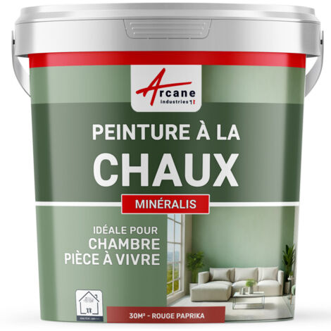 Peinture chaux, naturelle : peinture sans émanation, mineralis - 30 m² (5 kg en 1 couche) Paprika Rouge - ARCANE INDUSTRIES