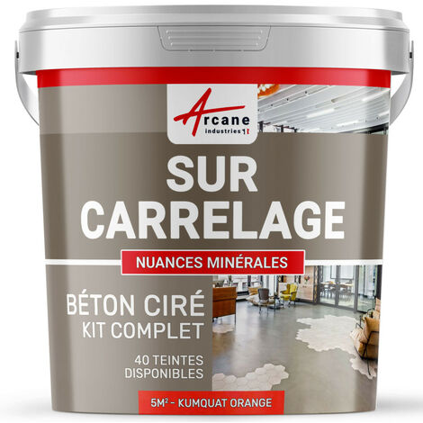 Béton ciré sur carrelage, cuisine, salle de bain, mural, sol, plan de travail, décoratif, revêtement, douche, kit - 5 m² (en 2 couches) Kumquat Orange - ARCANE INDUSTRIES