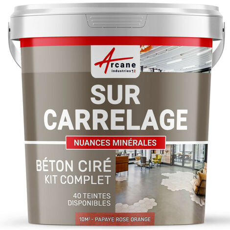 Béton ciré sur carrelage, cuisine, salle de bain, mural, sol, plan de travail, décoratif, revêtement, douche, kit - 10 m² (en 2 couches) Papaye Rose Orange - ARCANE INDUSTRIES