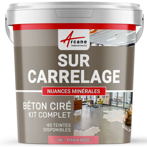 Béton ciré sur carrelage, cuisine, salle de bain, mural, sol, plan de travail, décoratif, revêtement, douche, kit - 5 m² (en 2 couches) Pitaya Rose - ARCANE INDUSTRIES