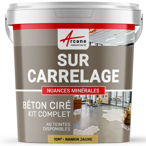Béton ciré sur carrelage, cuisine, salle de bain, mural, sol, plan de travail, décoratif, revêtement, douche, kit - 10 m² (en 2 couches) Nankin Jaune - ARCANE INDUSTRIES