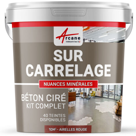 Béton ciré sur carrelage, cuisine, salle de bain, mural, sol, plan de travail, décoratif, revêtement, douche, kit - 10 m² (en 2 couches) Airelles Rouge - ARCANE INDUSTRIES